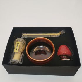 Japanese Matcha Making Tool Set Colored Glazed Kiln Changing Scrub Bowl (Option: Kiln red suit)