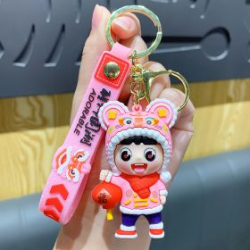 Creative Cute Tiger Head Doll Keychain (Option: Pink-Lantern)