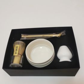 Japanese Matcha Making Tool Set Colored Glazed Kiln Changing Scrub Bowl (Option: White bowl white stand suit)