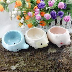 Ceramic Cartoon Hedgehog Pig Elephant With Bottom Hole Succulent Flower Pot (Option: Set)