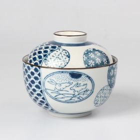 Japanese Ceramic Rice Bowl With Lid Preservation Cup (Option: White rabbit-Small)