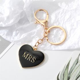 South Korea Simple Personality Alloy Black And White Peach Heart Keychain (Option: Black Mrs)