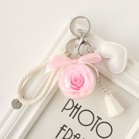 Woven Leather String Love Tassel Flower Keychain (Option: White-With Transparent Box Keychain)