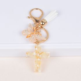 Tassel Butterfly Stone Cross Keychain (Color: Beige)