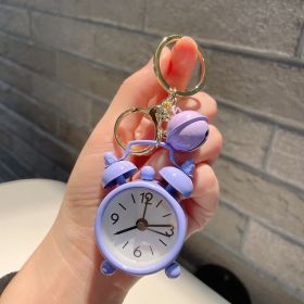 Cute Mini Alarm Clock Keychain Handbag Pendant (Color: Purple)