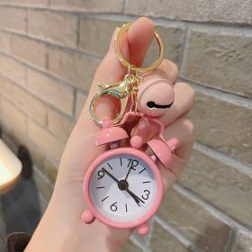Cute Mini Alarm Clock Keychain Handbag Pendant (Color: Pink)