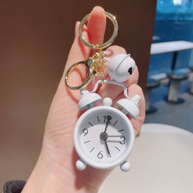 Cute Mini Alarm Clock Keychain Handbag Pendant (Color: White)