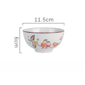 Household Underglaze Hand Painted Ceramic Rice Bowl (Option: Flowers and birds-4.5inches)