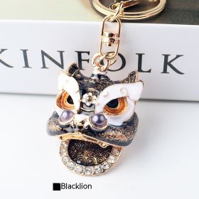 Lion Keychain With Diamond Pendant (Color: Black)