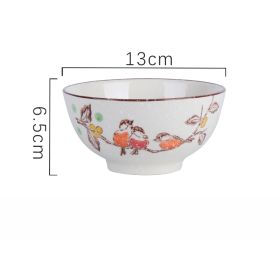 Household Underglaze Hand Painted Ceramic Rice Bowl (Option: Flowers and birds-5inches)