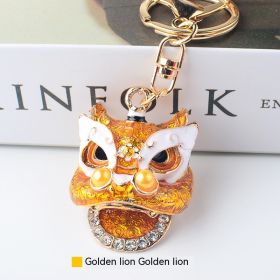 Lion Keychain With Diamond Pendant (Color: Gold)