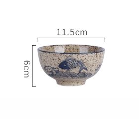 Household Underglaze Hand Painted Ceramic Rice Bowl (Option: Fish music-4.5inches)