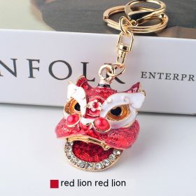 Lion Keychain With Diamond Pendant (Color: Red)